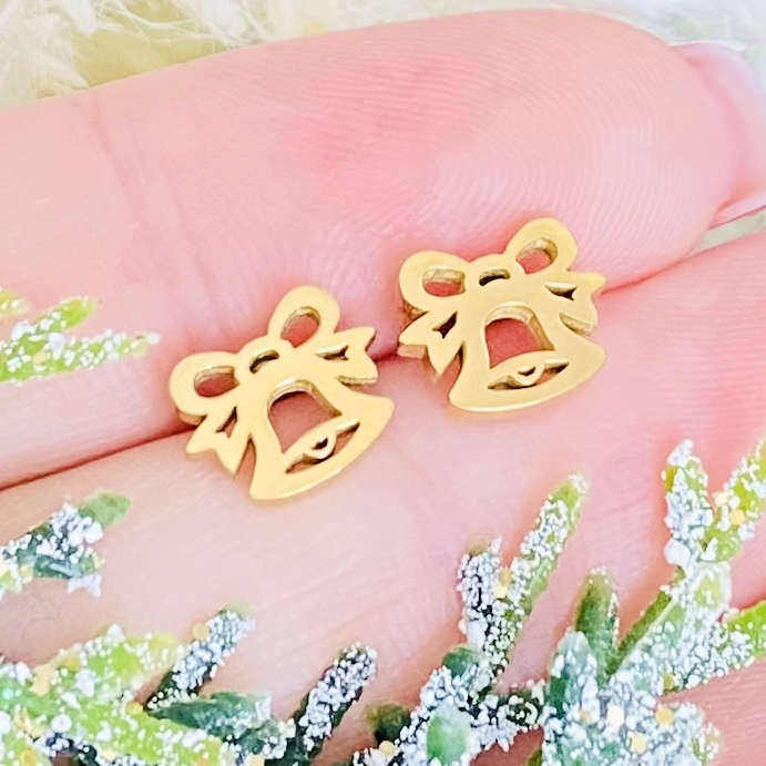 Cercei Mini Clopotei Craciun - Otel Inoxidabil, Cercei Surub, Cercei Dama, Bijuterii Inox [9]