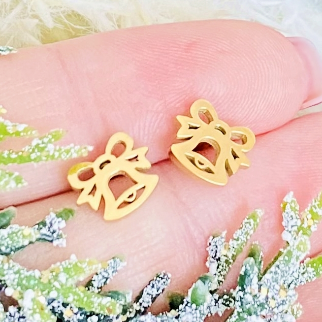 Cercei Mini Clopotei Craciun - Otel Inoxidabil, Cercei Surub, Cercei Dama, Bijuterii Inox [3]