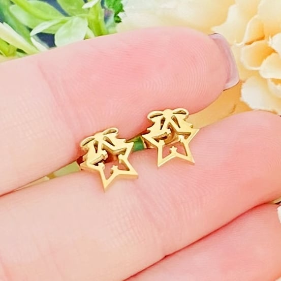 Cercei Mini Stea Craciun - Otel Inoxidabil, Cercei Surub, Cercei Dama, Bijuterii Inox [9]
