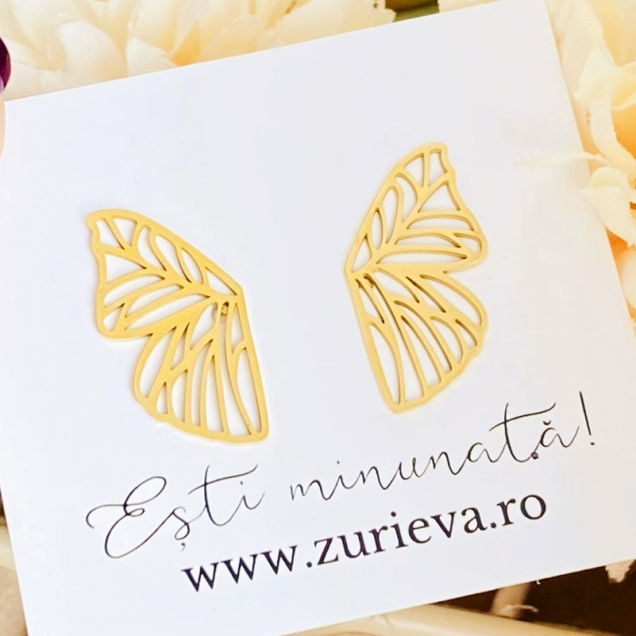 Cercei Aripi Fluturi - Otel Inoxidabil, Cercei Surub, Cercei Dama, Bijuterii Inox [2]