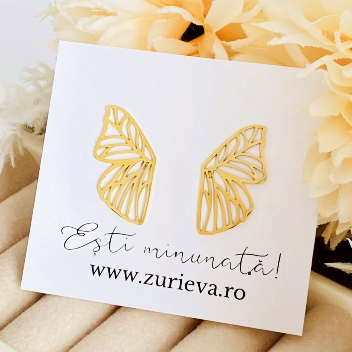 Cercei Aripi Fluturi - Otel Inoxidabil, Cercei Surub, Cercei Dama, Bijuterii Inox [4]
