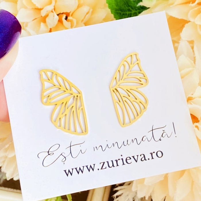 Cercei Aripi Fluturi - Otel Inoxidabil, Cercei Surub, Cercei Dama, Bijuterii Inox [8]