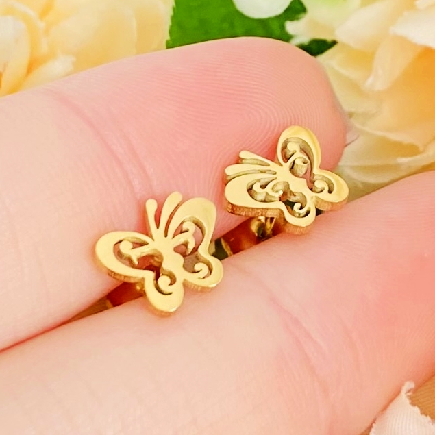 Cercei Mini Fluturasi - Otel Inoxidabil, Cercei Surub, Cercei Dama, Bijuterii Inox [4]