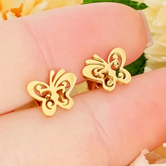 Cercei Mini Fluturasi - Otel Inoxidabil, Cercei Surub, Cercei Dama, Bijuterii Inox [2]