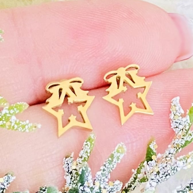 Cercei Mini Stea Craciun - Otel Inoxidabil, Cercei Surub, Cercei Dama, Bijuterii Inox [1]