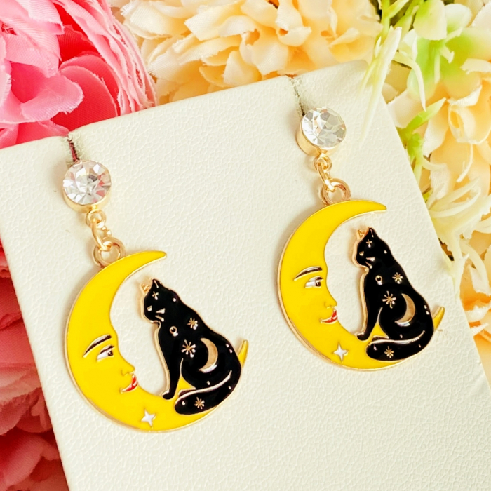 Martisor Cercei Pisici Negre & Luna Galbena, Cercei Dama, Bijuterii Femei [5]