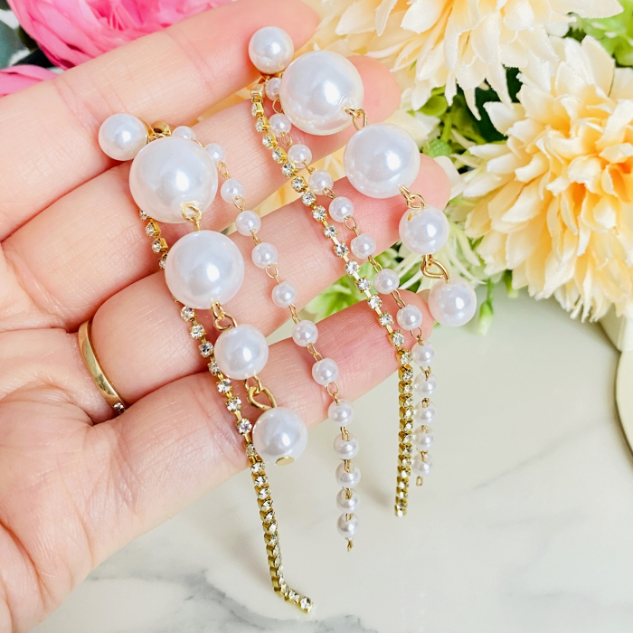 Cercei Lungi 2 in 1 Perle & Cristale, Cercei Mari Dama, Bijuterii Femei [5]