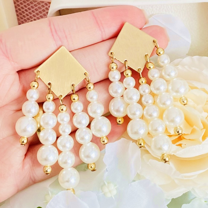 Cercei Romb & Perle Albe, Cercei Mari Dama, Bijuterii Femei [5]