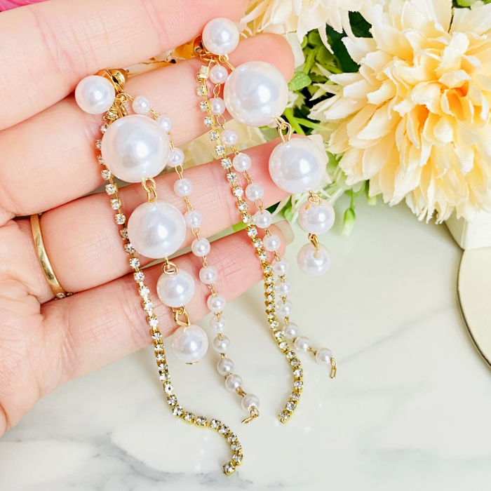 Cercei Lungi 2 in 1 Perle & Cristale, Cercei Mari Dama, Bijuterii Femei [2]