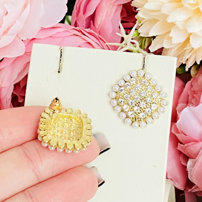 Cercei Romb Perlute Cristale, Cercei Dama, Bijuterii Femei [5]