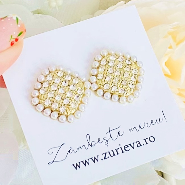 Cercei Romb Perlute Cristale, Cercei Dama, Bijuterii Femei [4]