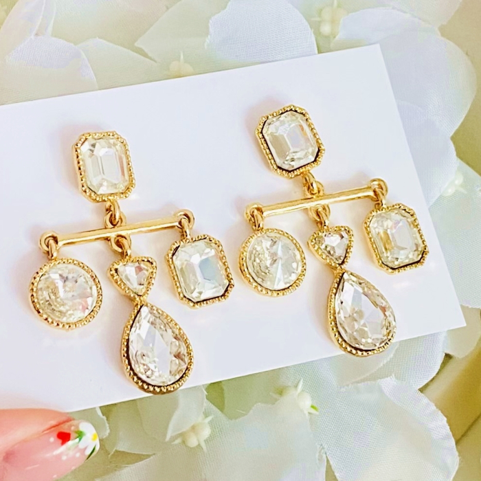 Cercei Lungi Cristale Aurii, Cercei Dama, Bijuterii Femei [3]