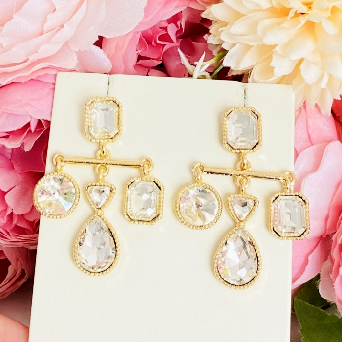 Cercei Lungi Cristale Aurii, Cercei Dama, Bijuterii Femei [4]