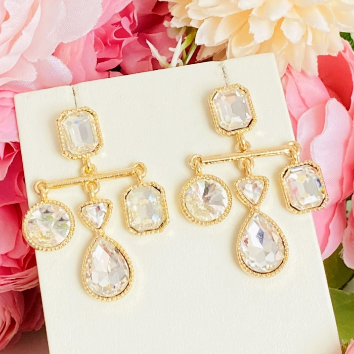 Cercei Lungi Cristale Aurii, Cercei Dama, Bijuterii Femei [2]