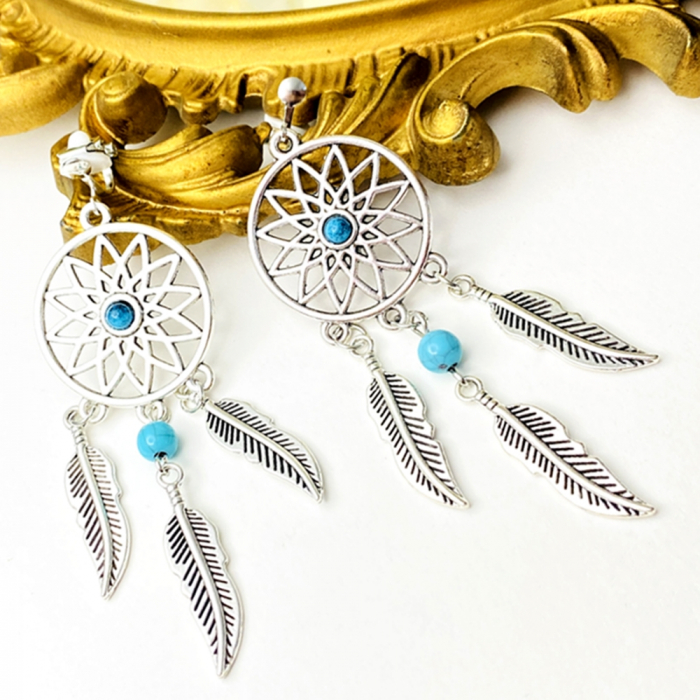 Cercei Clips Argintii, Clipsuri Dreamcatcher [3]