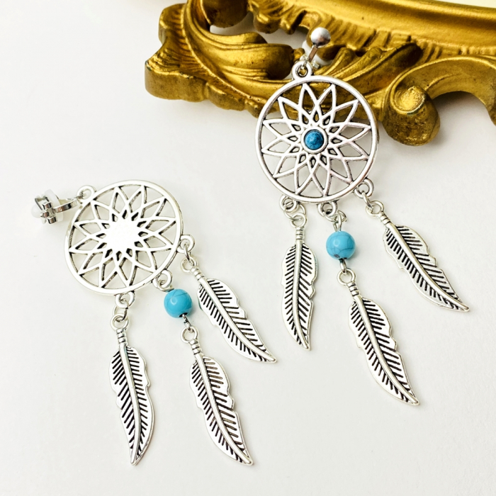 Cercei Clips Argintii, Clipsuri Dreamcatcher [6]