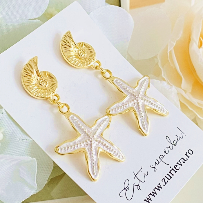 Cercei Albi Stea de Mare, Cercei Dama, Bijuterii Femei [4]