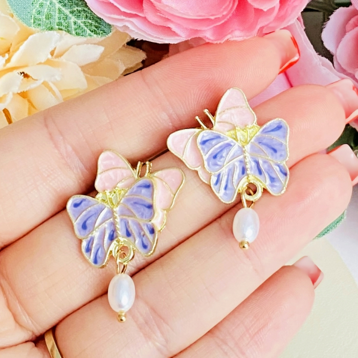 Cercei Fluturi Roz & Mov, Cercei Dama, Bijuterii Femei [2]