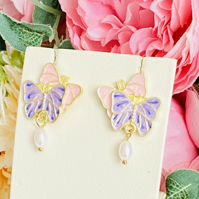Cercei Fluturi Roz & Mov, Cercei Dama, Bijuterii Femei [4]