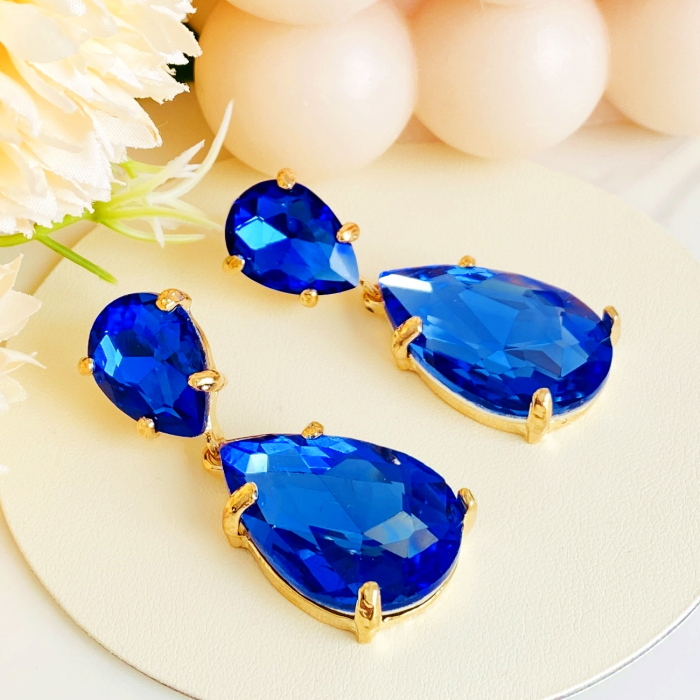 Cercei Lungi Cristale Albastre, Cercei Dama, Bijuterii Femei [3]