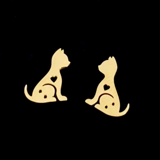 Cercei Dog Love Aurii - Otel Inoxidabil, Cercei Surub, Cercei Dama, Bijuterii Inox [2]