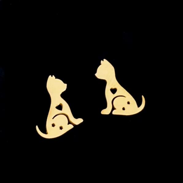 Cercei Dog Love Aurii - Otel Inoxidabil, Cercei Surub, Cercei Dama, Bijuterii Inox [3]