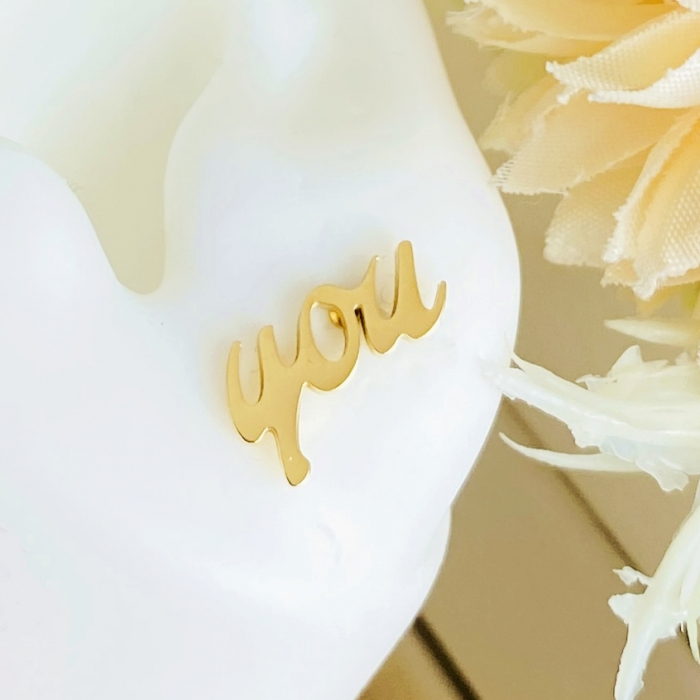 Cercei Aurii Love You - Otel Inoxidabil, Cercei Surub, Cercei Dama, Bijuterii Inox [3]
