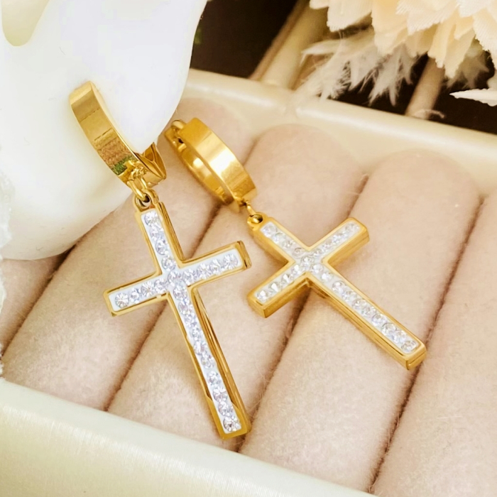 Cercei Cruciulite Cristale - Otel Inoxidabil, Cercei Surub, Cercei Dama, Bijuterii Inox [8]