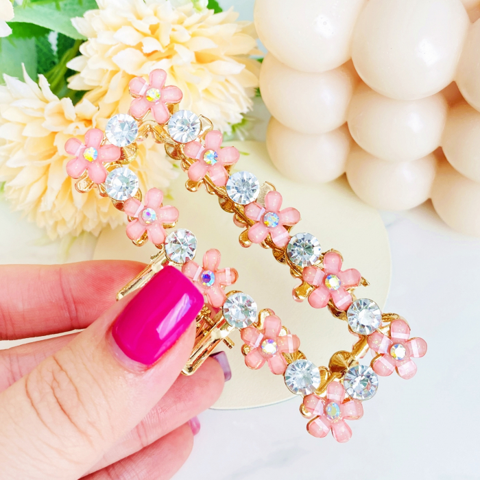 Clama Flori Roz, Agrafa de Par, Accesorii Par, Clama metal [9]