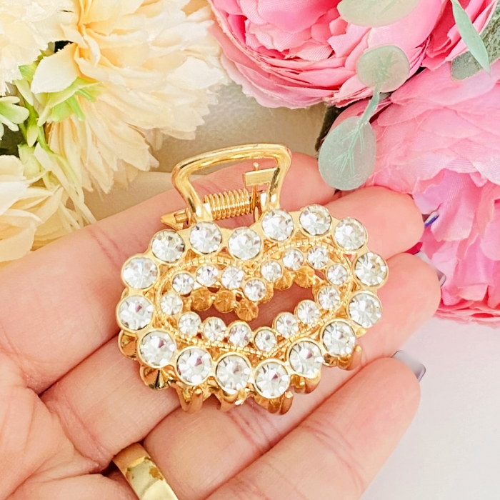 Clama Par Aurie Mini - Inima Cristale, Accesorii Par, Clame de Par [2]