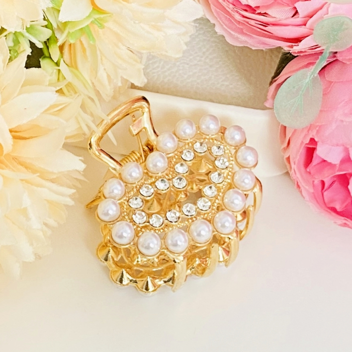 Clama Par Aurie Mini - Inima Perle Cristale, Accesorii Par, Clame de Par [5]