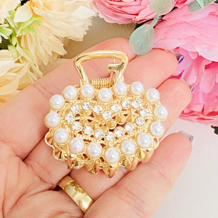 Clama Par Aurie Mini - Inima Perle Cristale, Accesorii Par, Clame de Par [3]