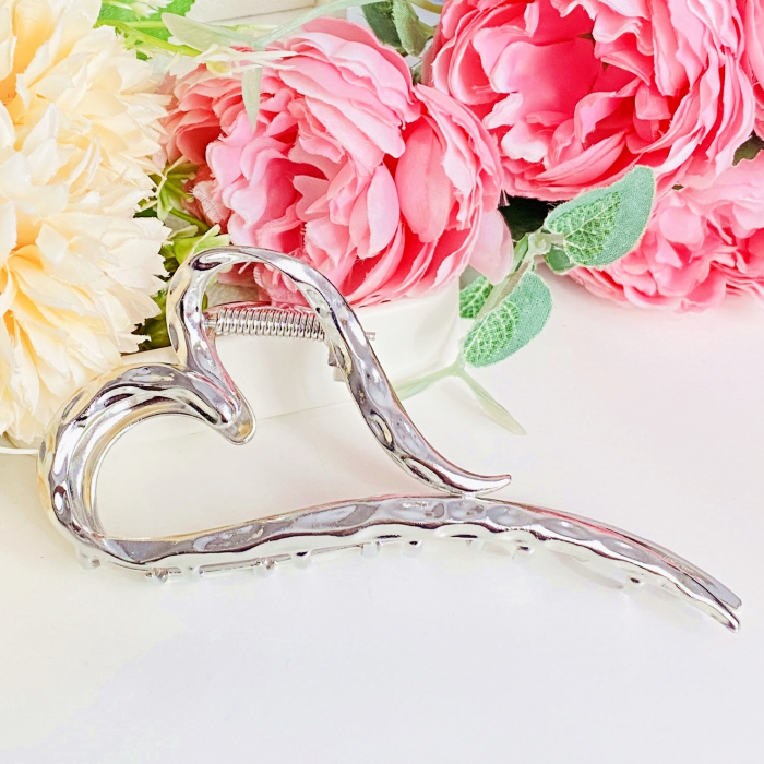 Clama Par Inima Argintie, Agrafa de Par, Accesorii Par, Clama metal [3]