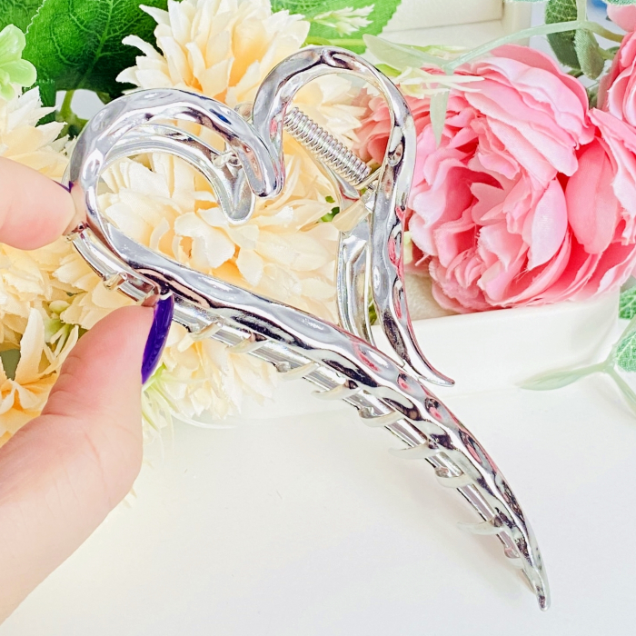 Clama Par Inima Argintie, Agrafa de Par, Accesorii Par, Clama metal [4]