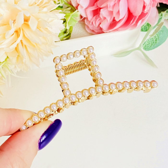 Clama Aurie cu Perle, Agrafa de Par, Accesorii Par, Clama metal [3]