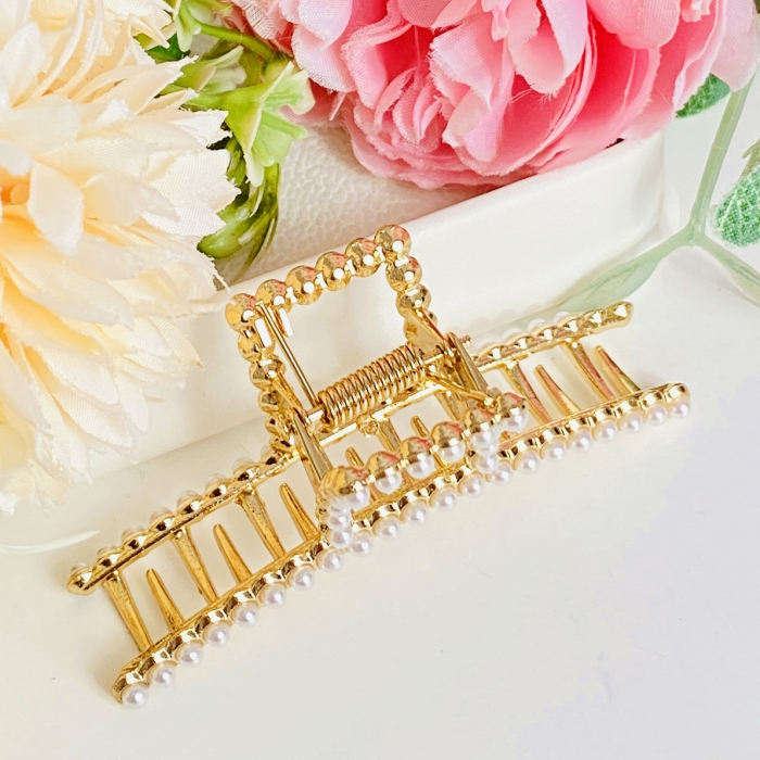 Clama Aurie cu Perle, Agrafa de Par, Accesorii Par, Clama metal [5]