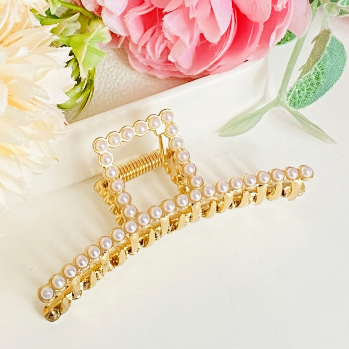 Clama Aurie cu Perle, Agrafa de Par, Accesorii Par, Clama metal [2]