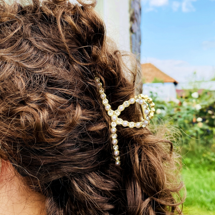 Clama Aurie Perle si Cristale, Agrafa de Par, Accesorii Par, Clama Metal [2]