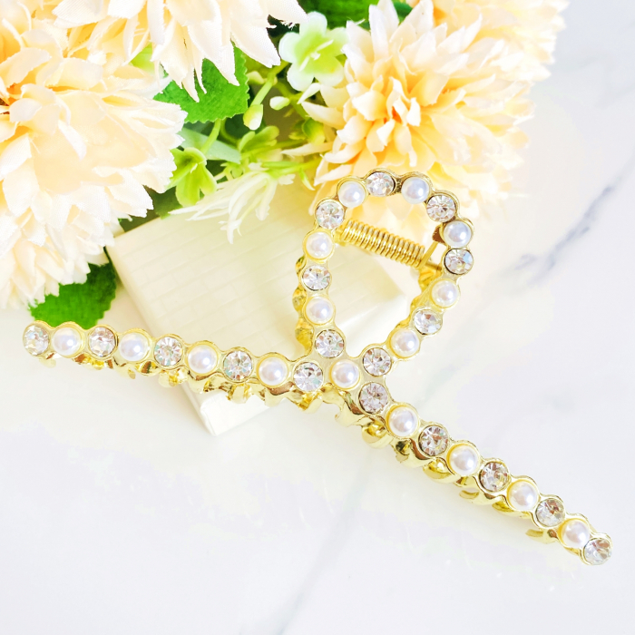 Clama Aurie Perle si Cristale, Agrafa de Par, Accesorii Par, Clama Metal [4]