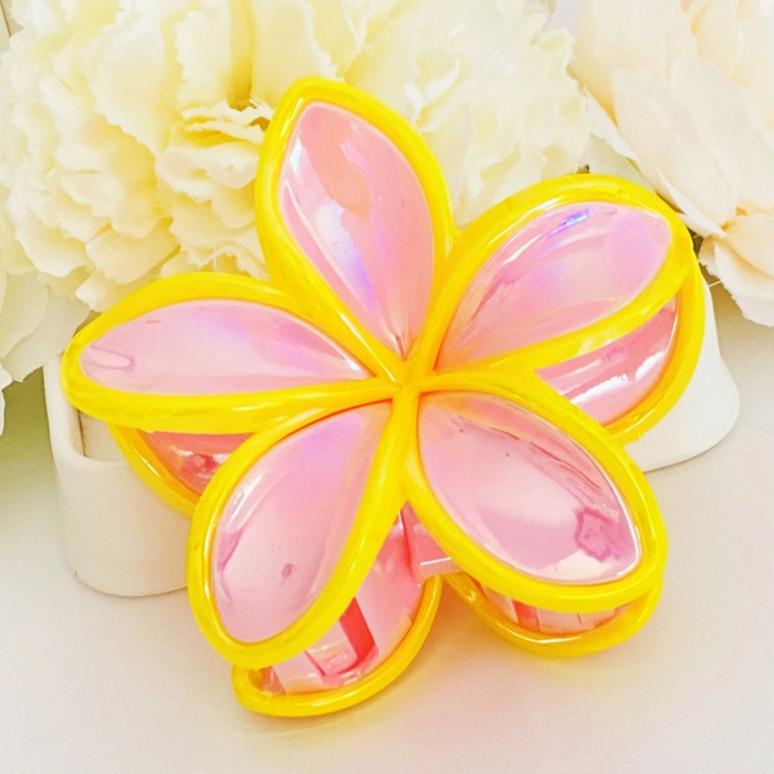 Clama Par Floare Roz Galben, Accesorii Par, Clama Flori [3]
