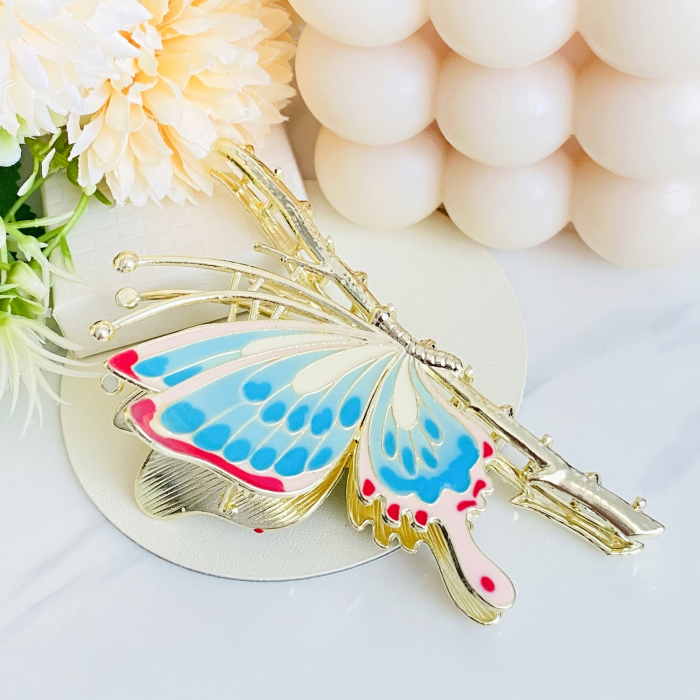 Clama Par Fluture Colorat, Accesorii Par, Clama Metal [7]