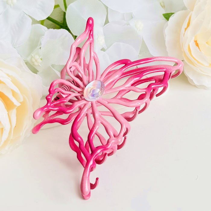 Clama Par Fluture Roz XL, Accesorii Par, Clama Metal [5]