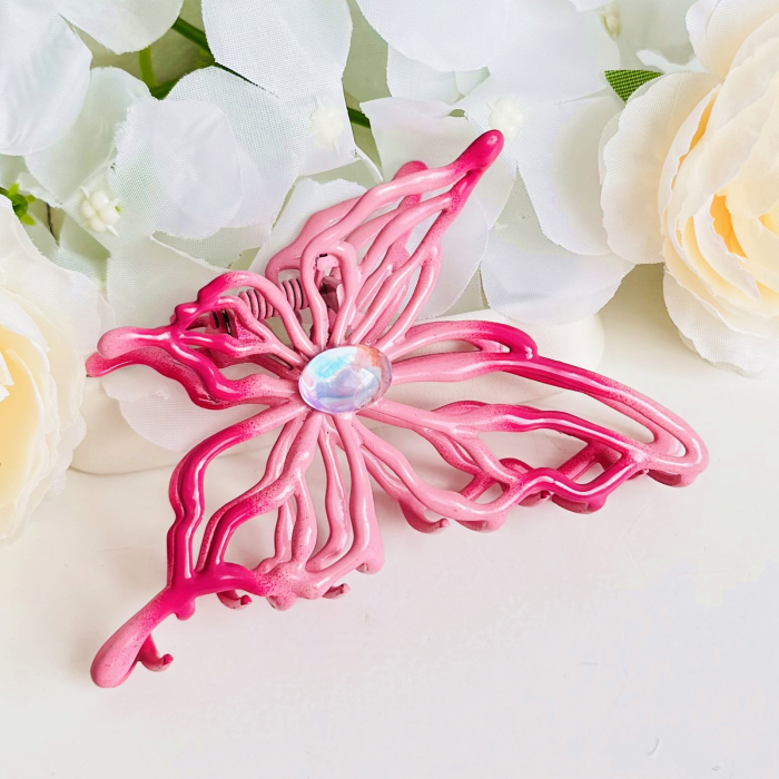 Clama Par Fluture Roz XL, Accesorii Par, Clama Metal [7]