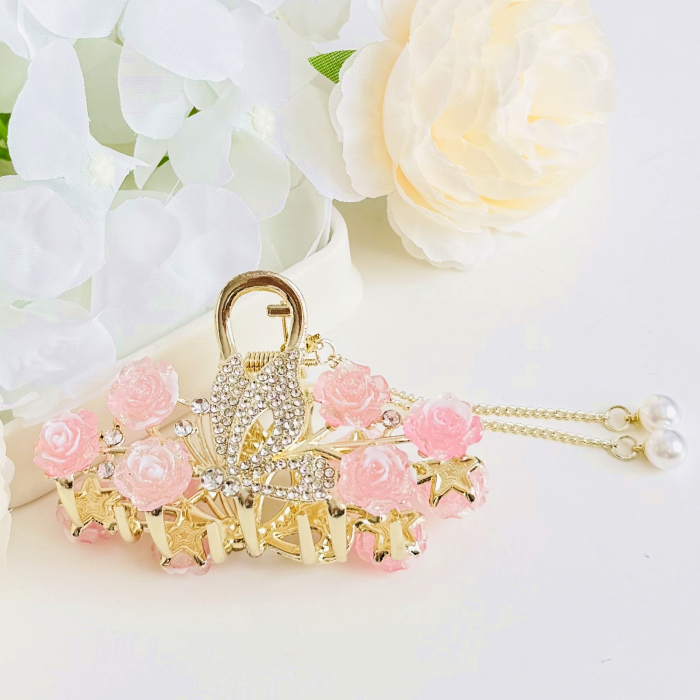 Clama Par Fluture & Flori Roz, Accesorii Par, Clama Metal [3]