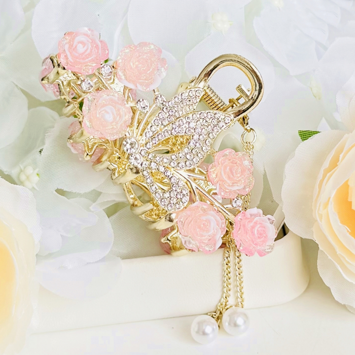 Clama Par Fluture & Flori Roz, Accesorii Par, Clama Metal [5]
