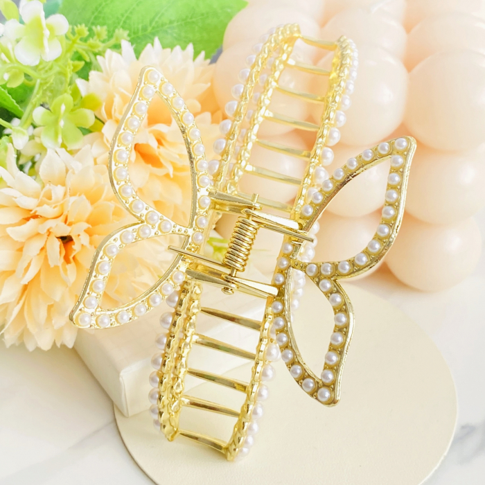 Clama Par Fluture cu Perle, Accesorii Par, Clama Metal [6]