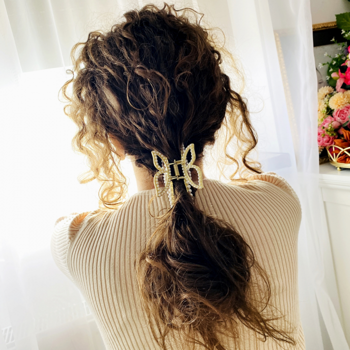 Clama Par Fluture cu Perle, Accesorii Par, Clama Metal [3]