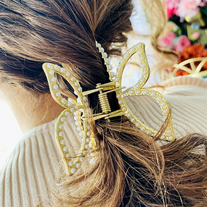 Clama Par Fluture cu Perle, Accesorii Par, Clama Metal [5]