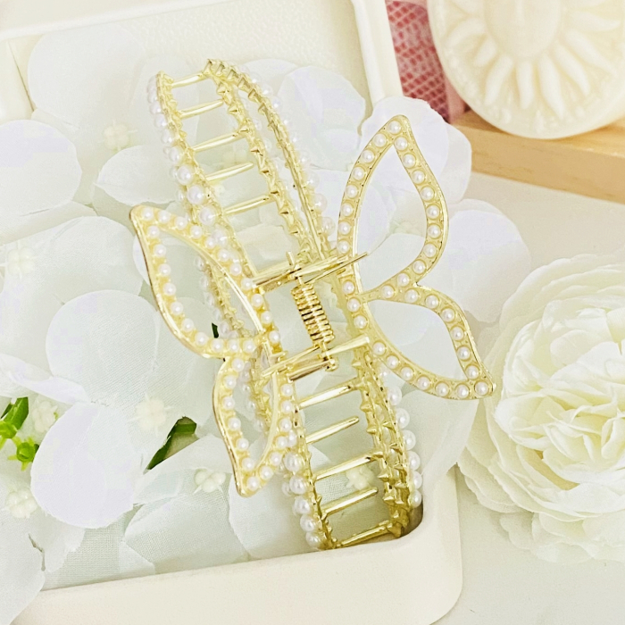 Clama Par Fluture cu Perle, Accesorii Par, Clama Metal [2]