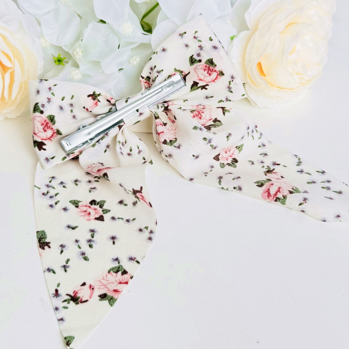 Clama Par Fundita Alba cu Floricele, Accesorii Par, Clama metal [6]